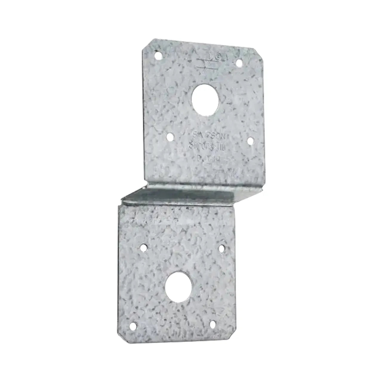 The Go Build DJT 14 Ga ZMAX Galvanized Deck Joist Tie features a right-angle design with six mounting holes and a textured surface for enhanced durability.